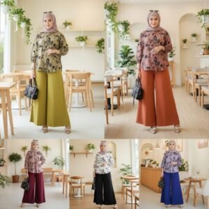 One Set Kulot Bunga Hitam LD 110 Rayon Super